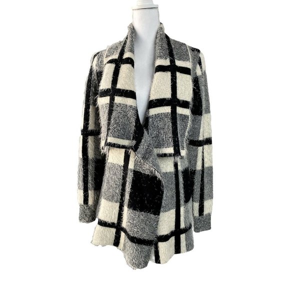 Love Taken Drape-Collared Open Front Cardigan Sweater Black & White, Medium - Picture 2 of 12
